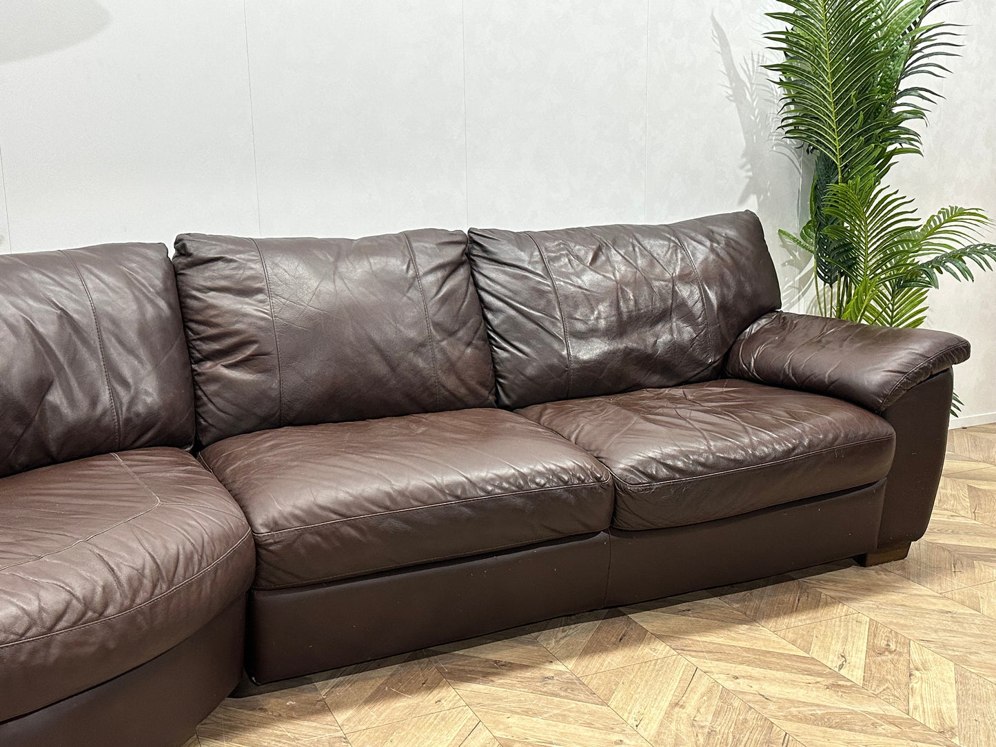 Bruine Echt Lederen Design Hoekbank Inc Hocker ~ Vaste Kussens
