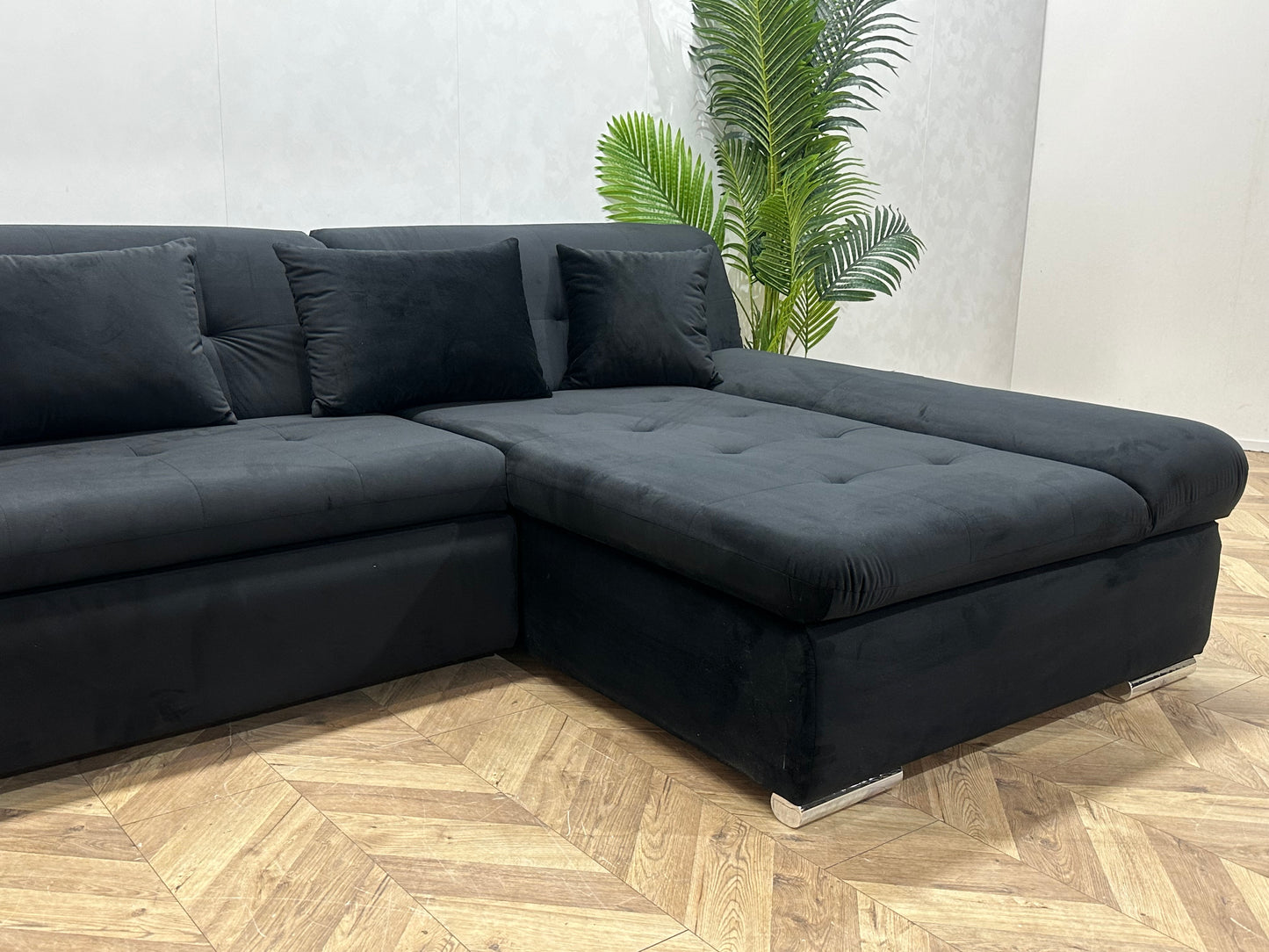 !Showroommodel! Zwart Velvet Hoekbank ~ Opbergruimte ~ Slaapfunctie