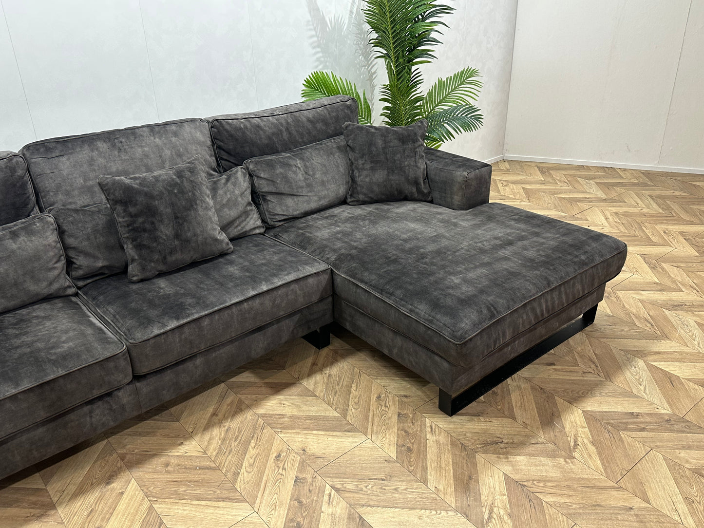 Antraciet Velvet Hoekbank ~ Losse Kussens Met Afneembare Hoezen