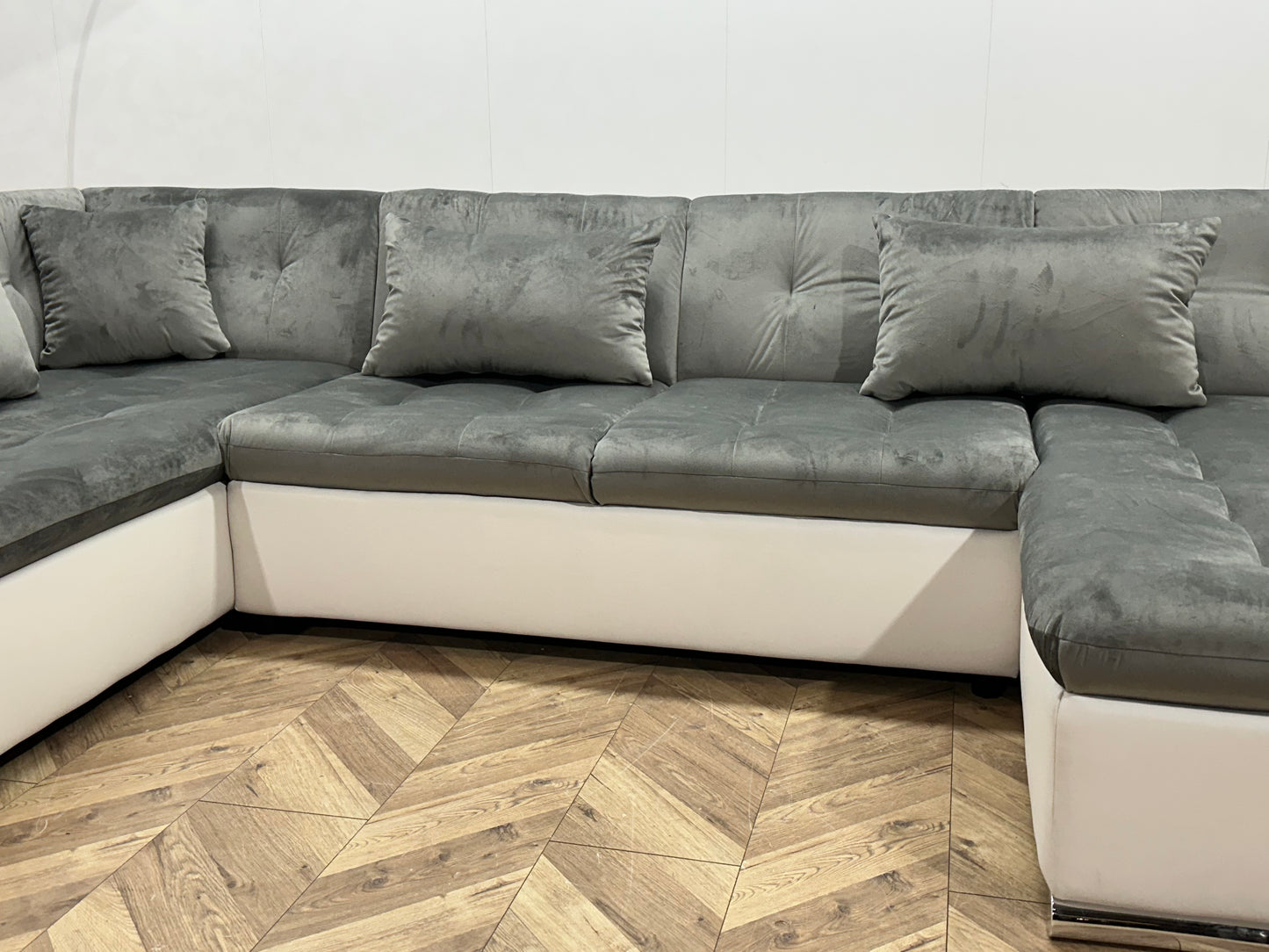 !Showroommodel! Wit/Grijze Lederen Velvet U Bank