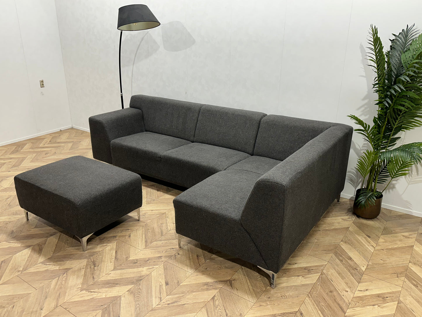 Antraciet Hoekbank Inc Hocker ~ Vaste Kussens