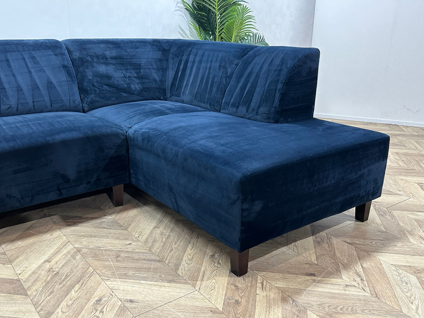 Blauwe Velvet Hoekbank ~ Vaste Kussens