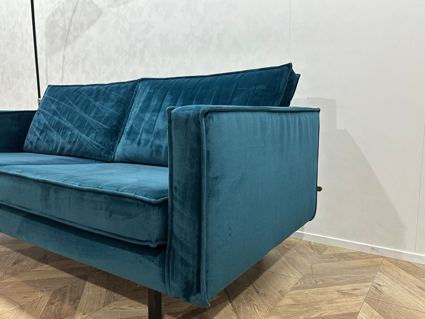 Be Pure Blauwe Velvet 2.5-Zits Bank ~ Losse Kussens Met Afneembare Hoezen