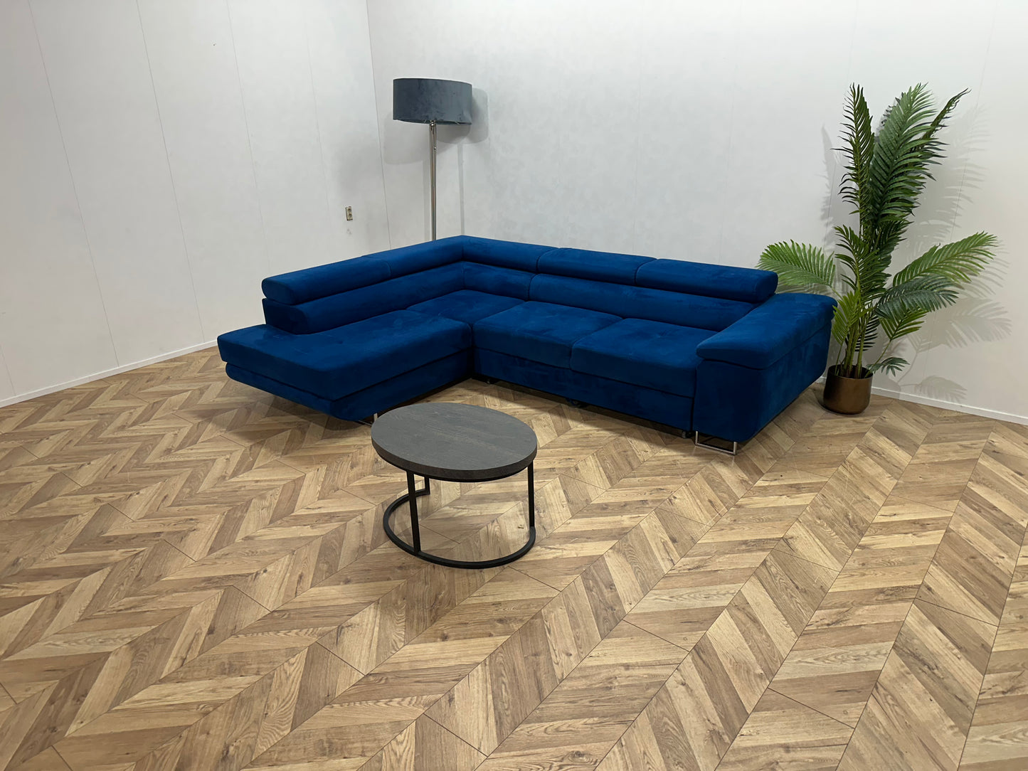 Blauwe Velvet Hoekbank ~ Slaapfunctie ~ Opbergruimte ~ Nieuwstaat