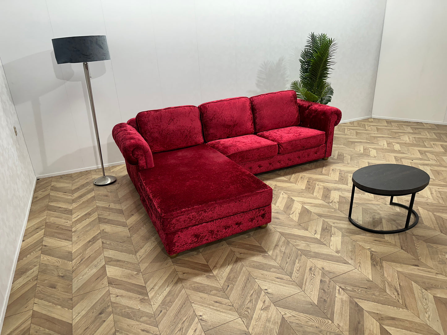 Rode/Roze Velvet Hoekbank ~ Losse Kussens Met Afneembare Hoezen