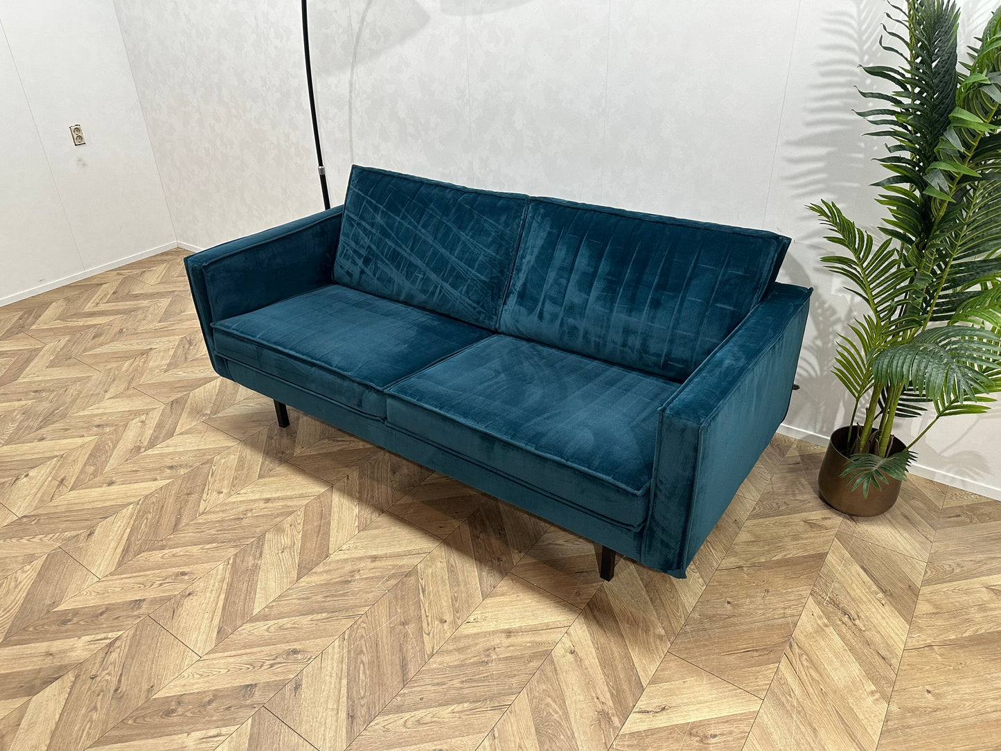 Be Pure Blauwe Velvet 2.5-Zits Bank ~ Losse Kussens Met Afneembare Hoezen