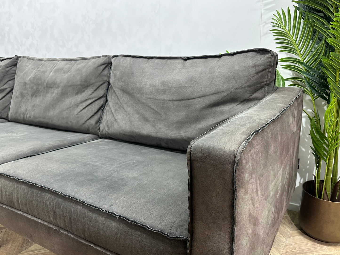 Be Pure Antraciet Suède Lederen 3-Zits Bank Inc Hocker ~ Losse Kussens Met Afneembare Hoezen
