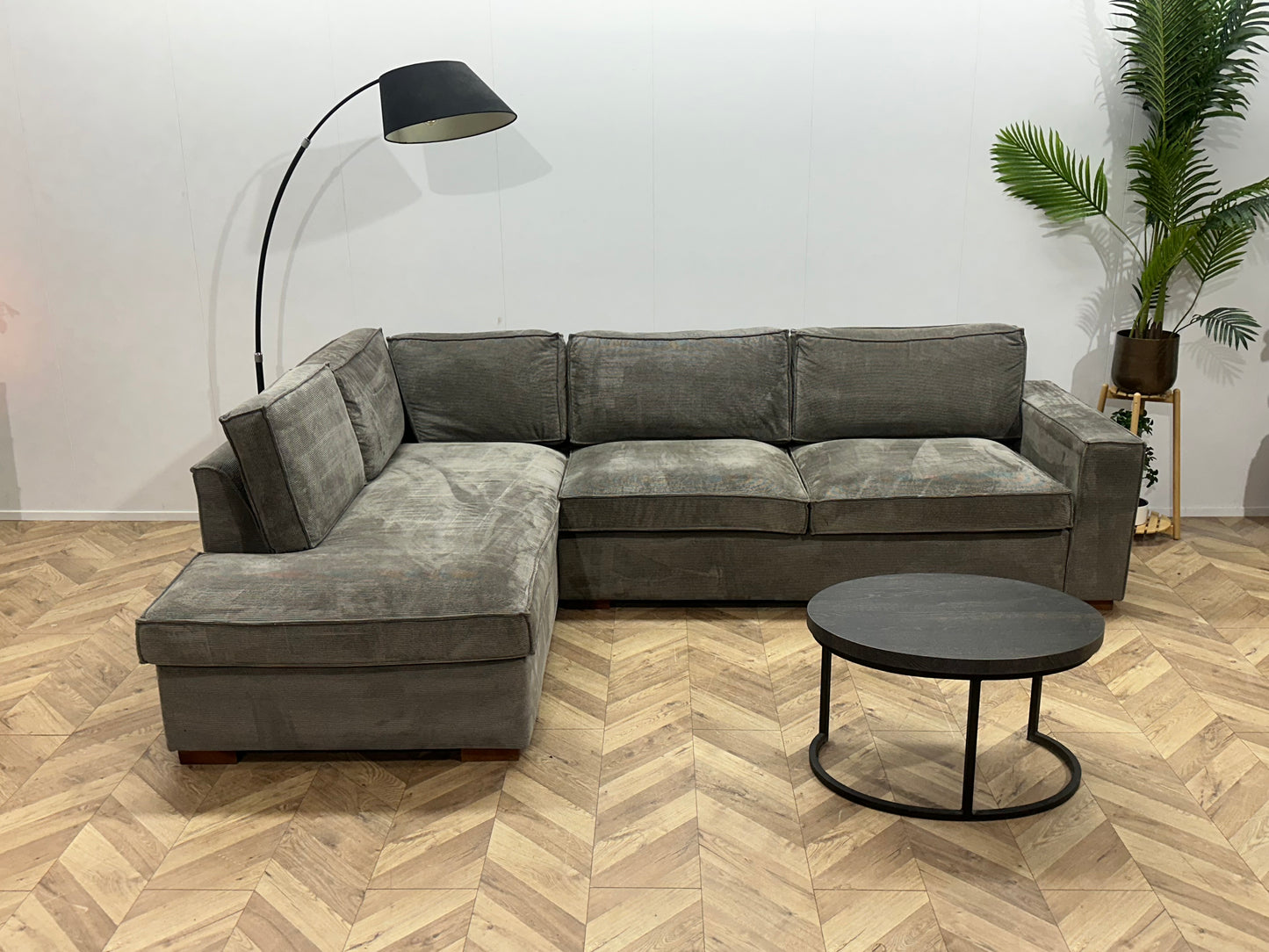 Woood Grijze Ribstof Hoekbank ~ Losse Rugkussens Met Afneembare Hoezen