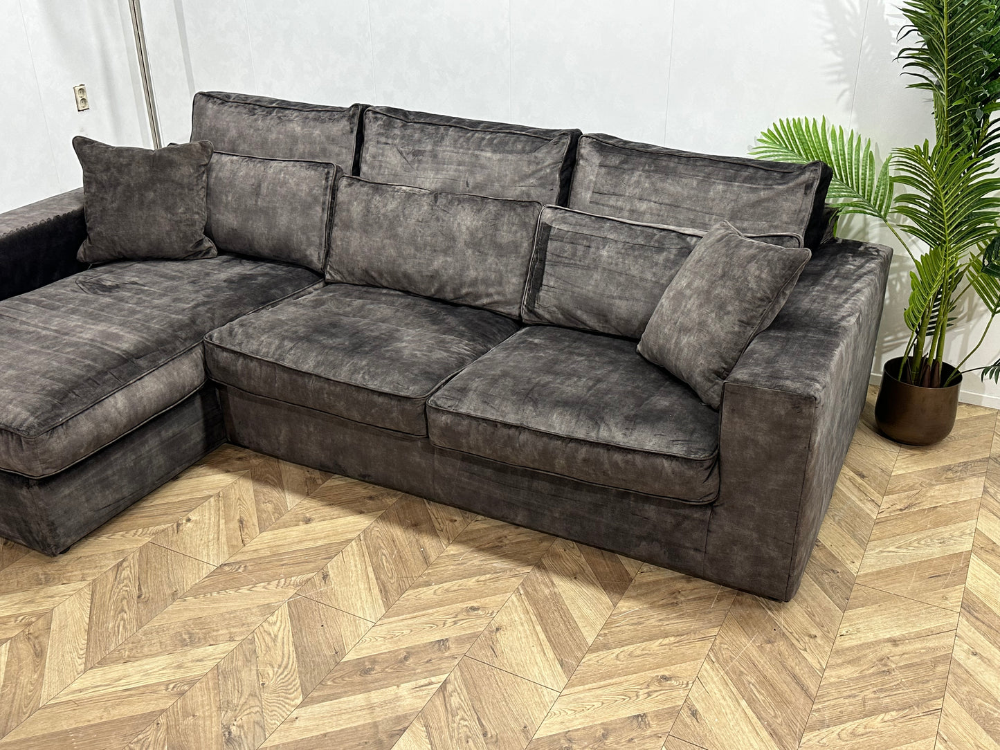 Antraciet Velvet Hoekbank ~ Losse Kussens Met Afneembare Hoezen