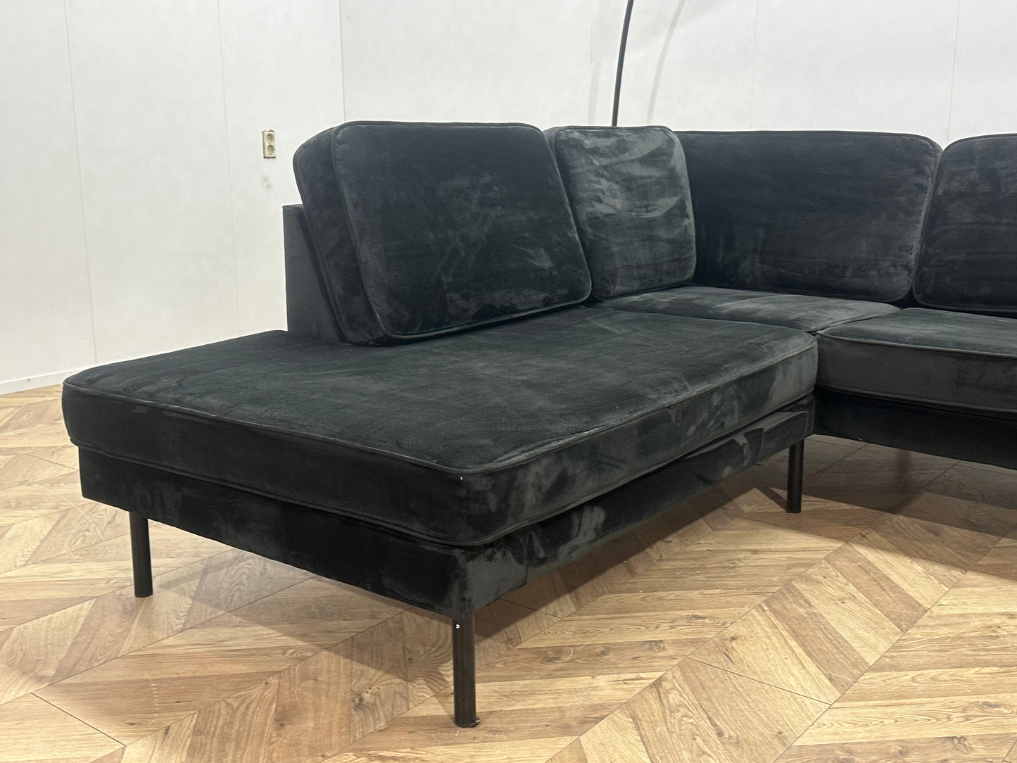 Antraciet Velvet Hoekbank ~ Nieuwstaat