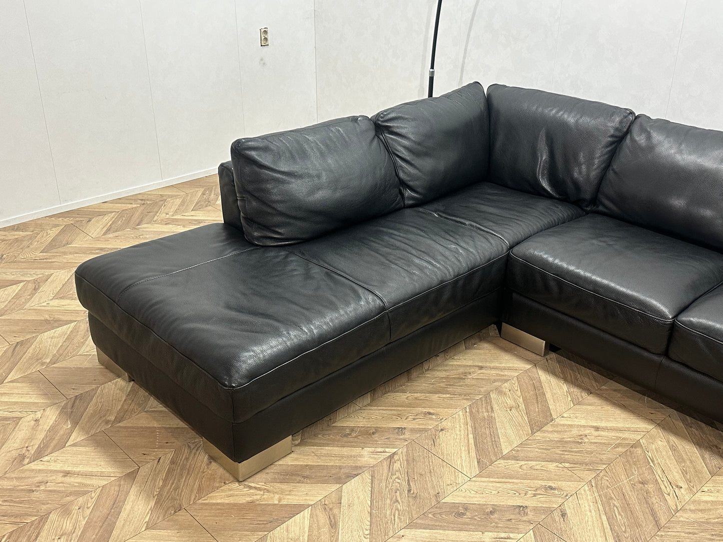 Italsofa Zwart Echt Lederen Hoekbank ~ Losse Rugkussens Met Afneembare Hoezen