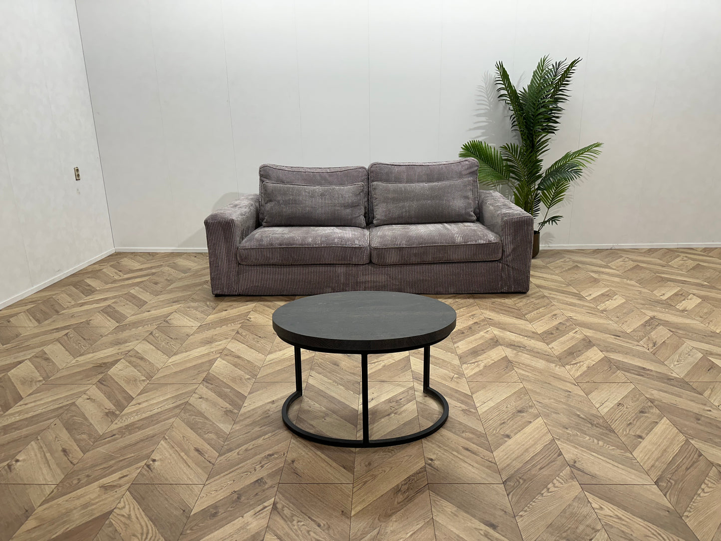 Licht Grijze Ribstof 2.5-Zits Bank ~ Losse Kussens Met Afneembare Hoezen