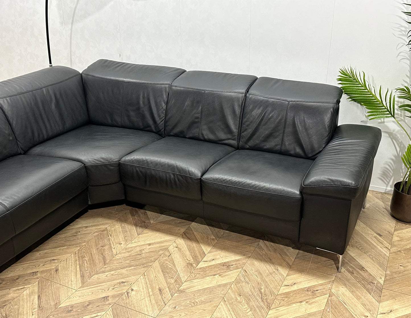 Zwart Echt Lederen Hoekbank ~ Verstelbare Hoofdsteunen
