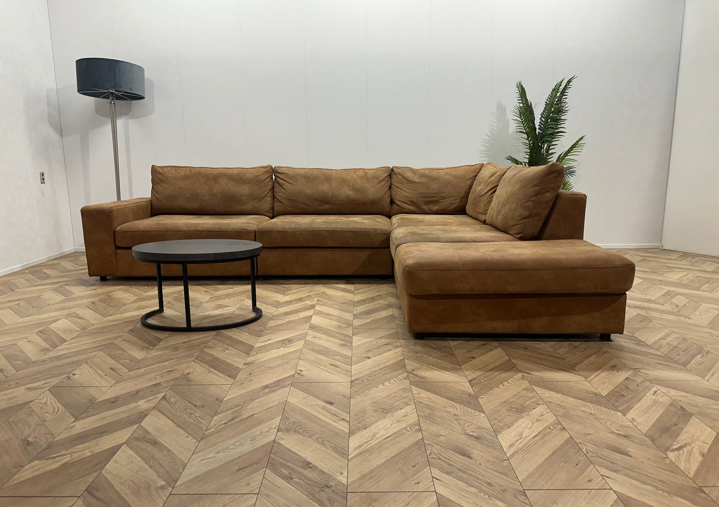 H&H Cognac Bruine Hoekbank ~ Losse Kussens Met Afneembare Hoezen