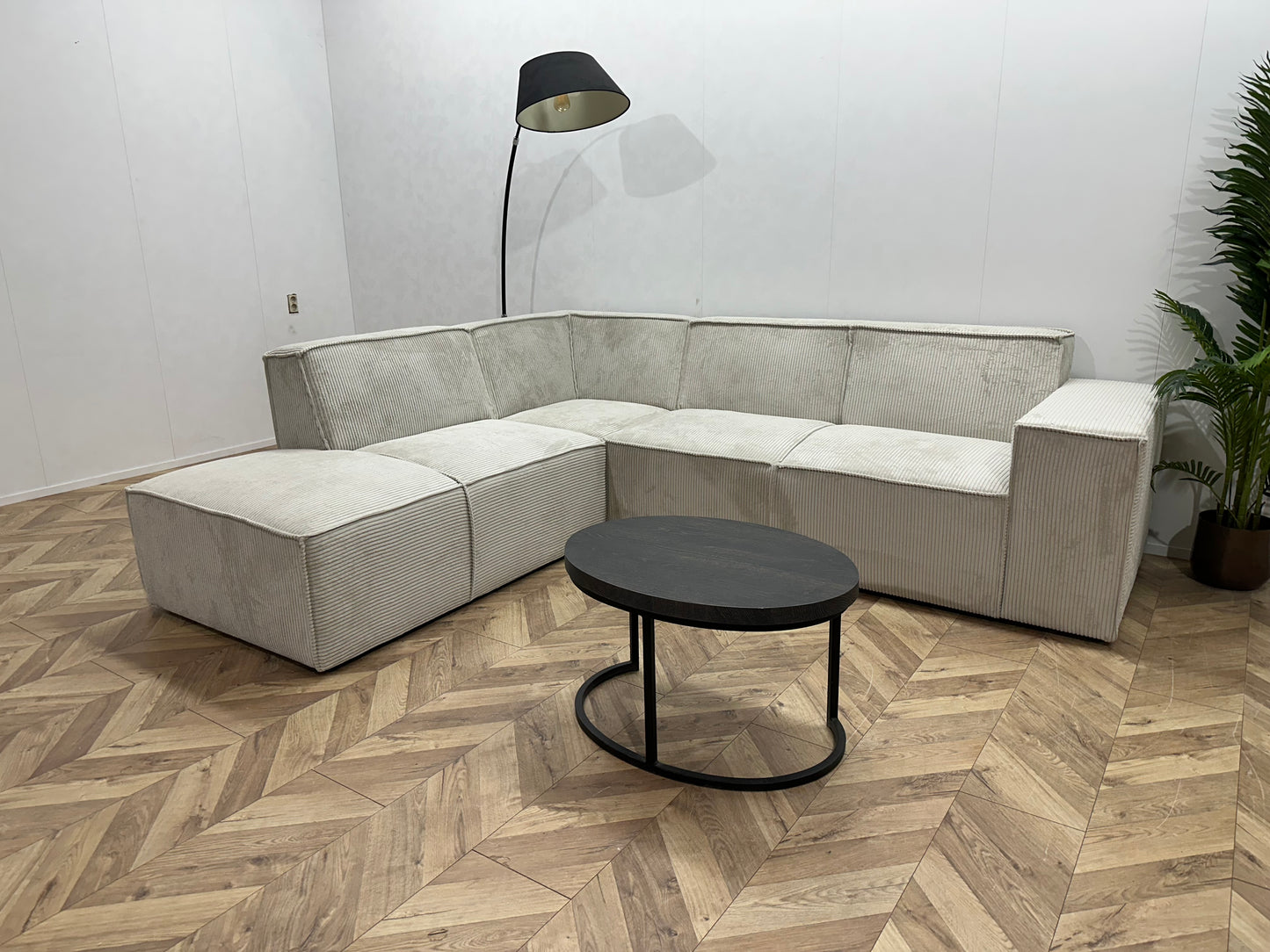 !Showroommodel! Witte Ribstof Hoekbank