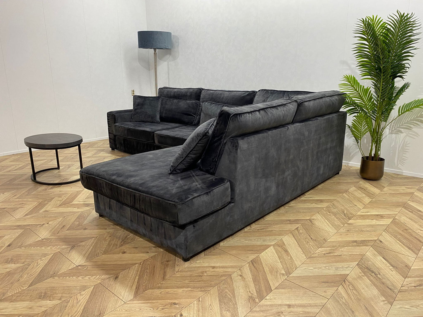 Antraciet Velvet Hoekbank ~ Nieuwstaat