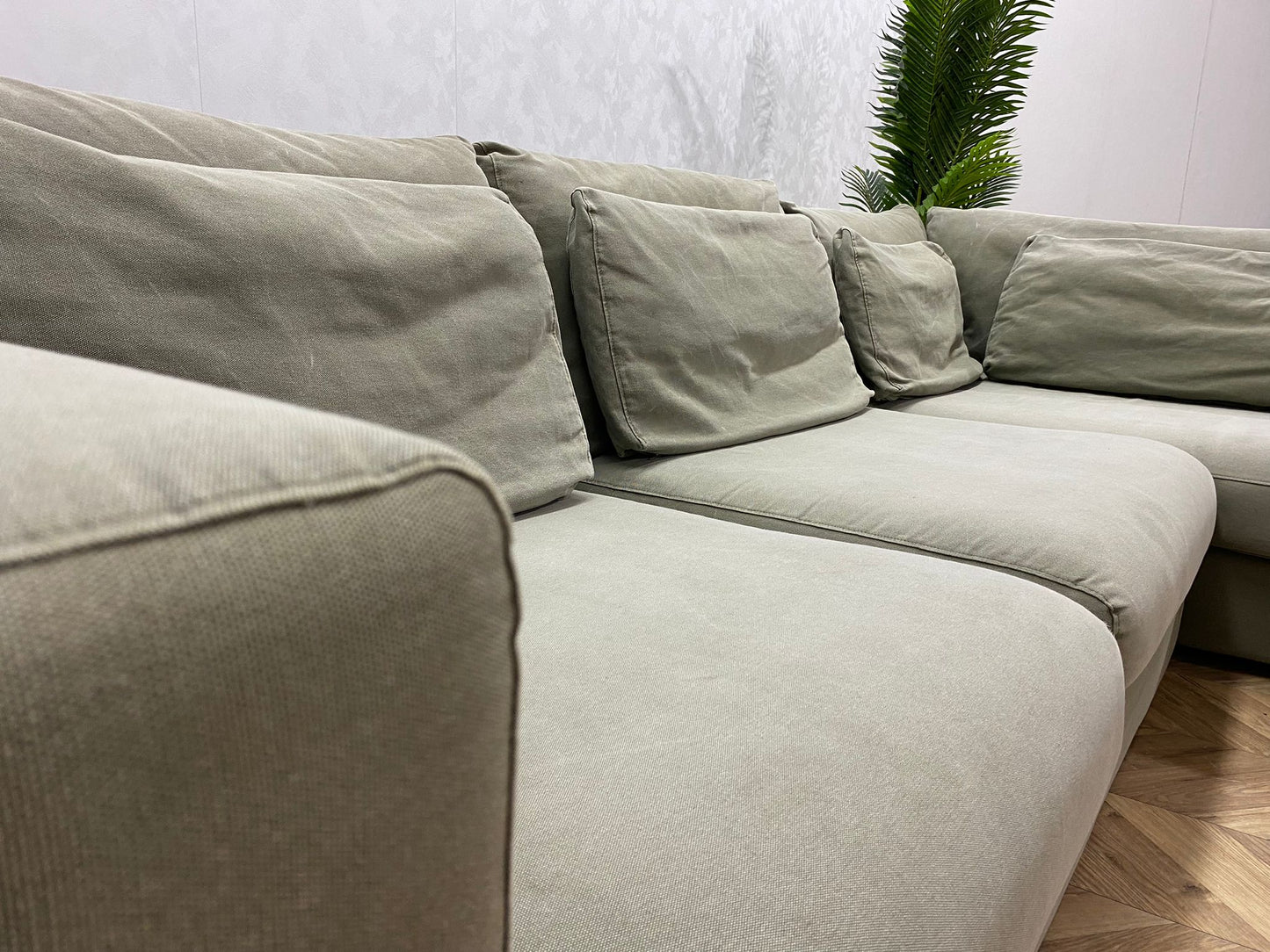 Grijs/Groene Hoekbank ~ Losse Kussens Met Afneembare Hoeze