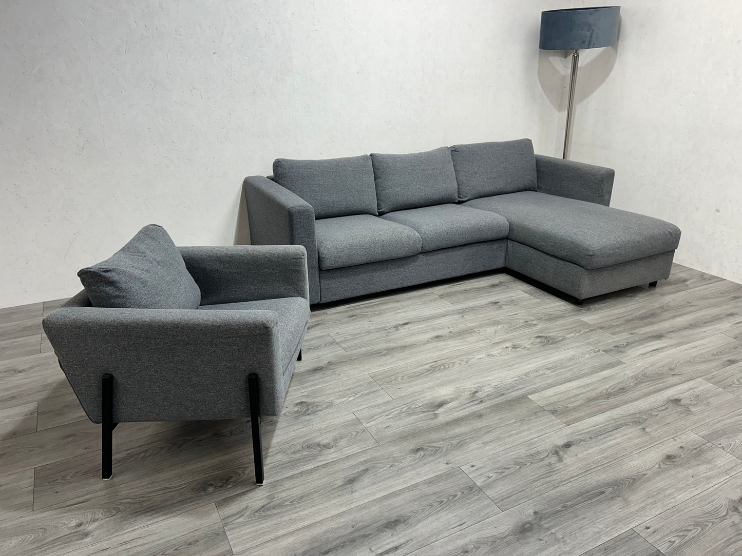 Licht Grijze Hoekbank Inc. Fauteuil ~ Opbergruimte ~ Nieuwstaat