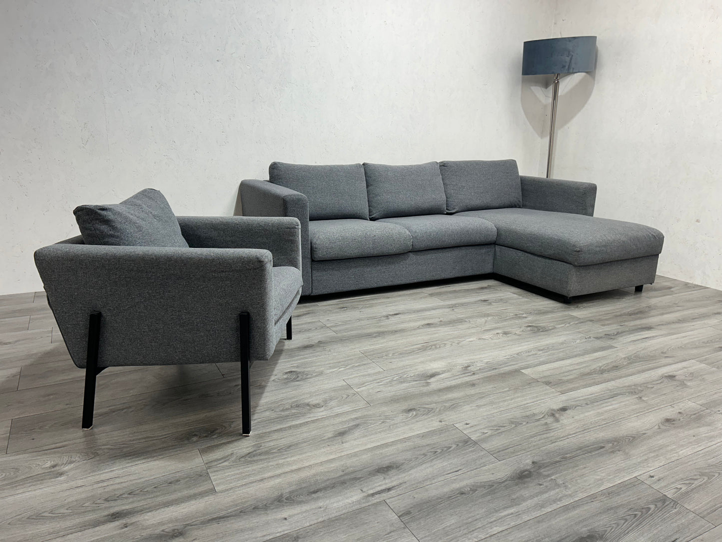 Licht Grijze Hoekbank Inc. Fauteuil ~ Opbergruimte ~ Nieuwstaat