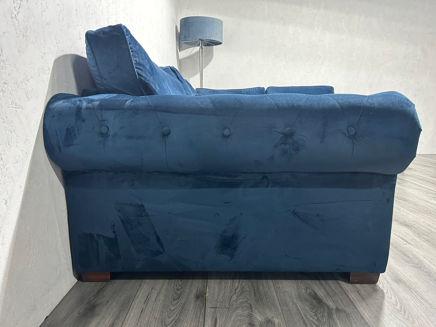 Donker Blauwe Velvet Hoekbank ~ Losse Kussens Met Afneembare Hoezen