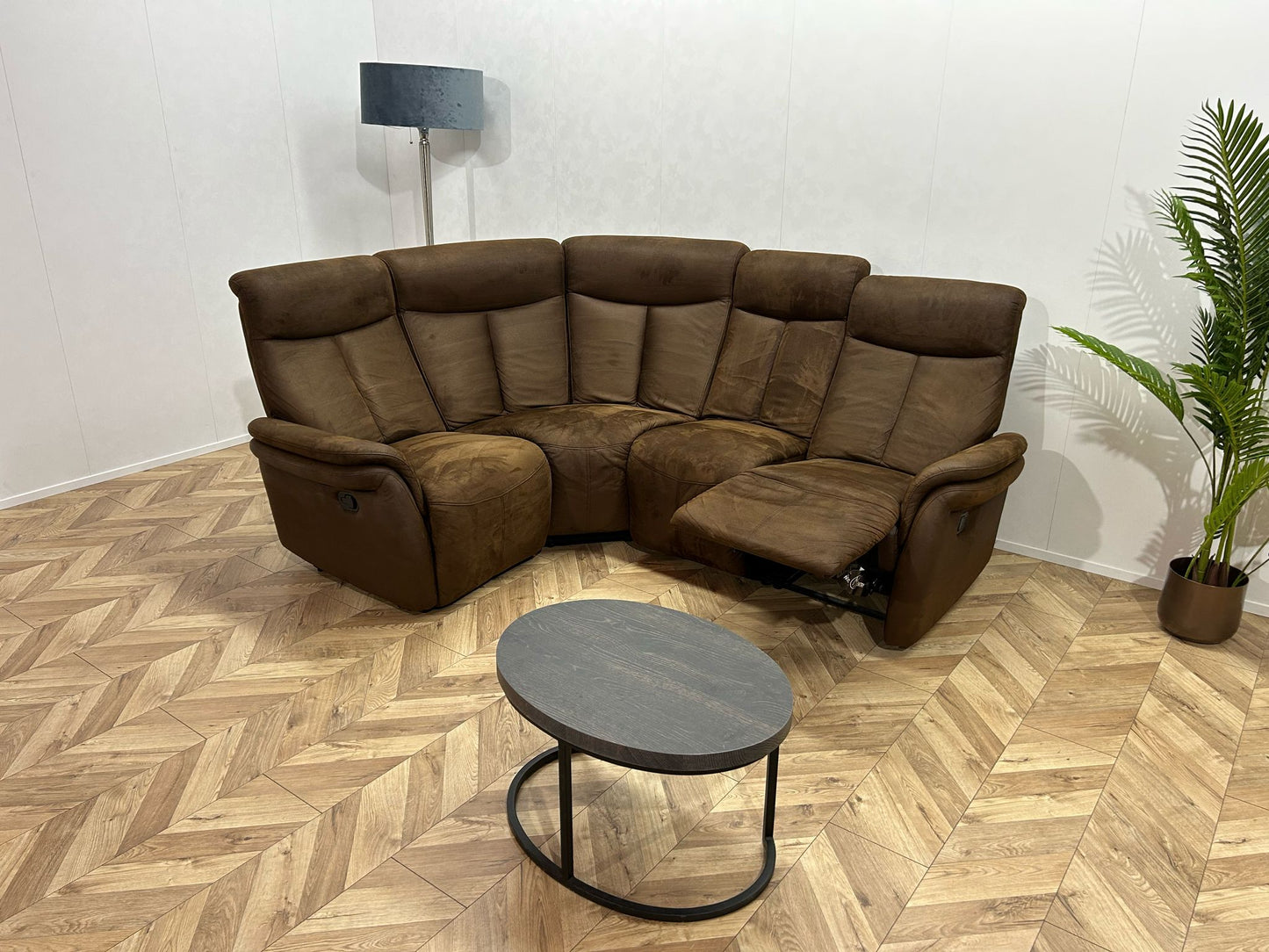 Bruin Suède Stof Hoekbank ~ Relaxfunctie