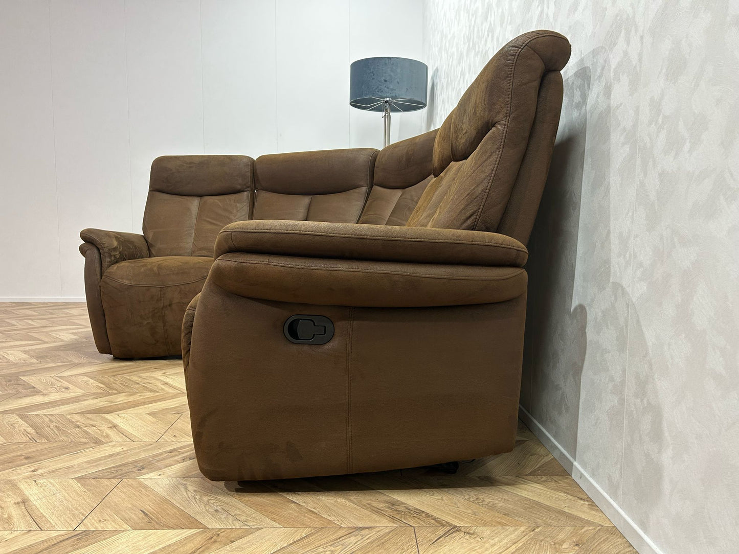 Bruin Suède Stof Hoekbank ~ Relaxfunctie