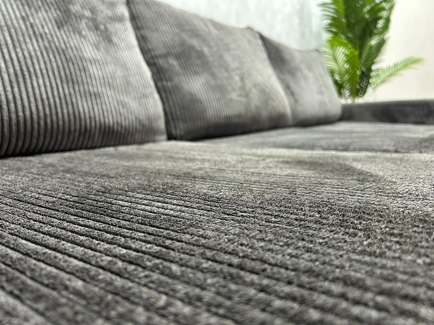 Antraciet Ribstof Hoekbank ~ Nieuwstaat