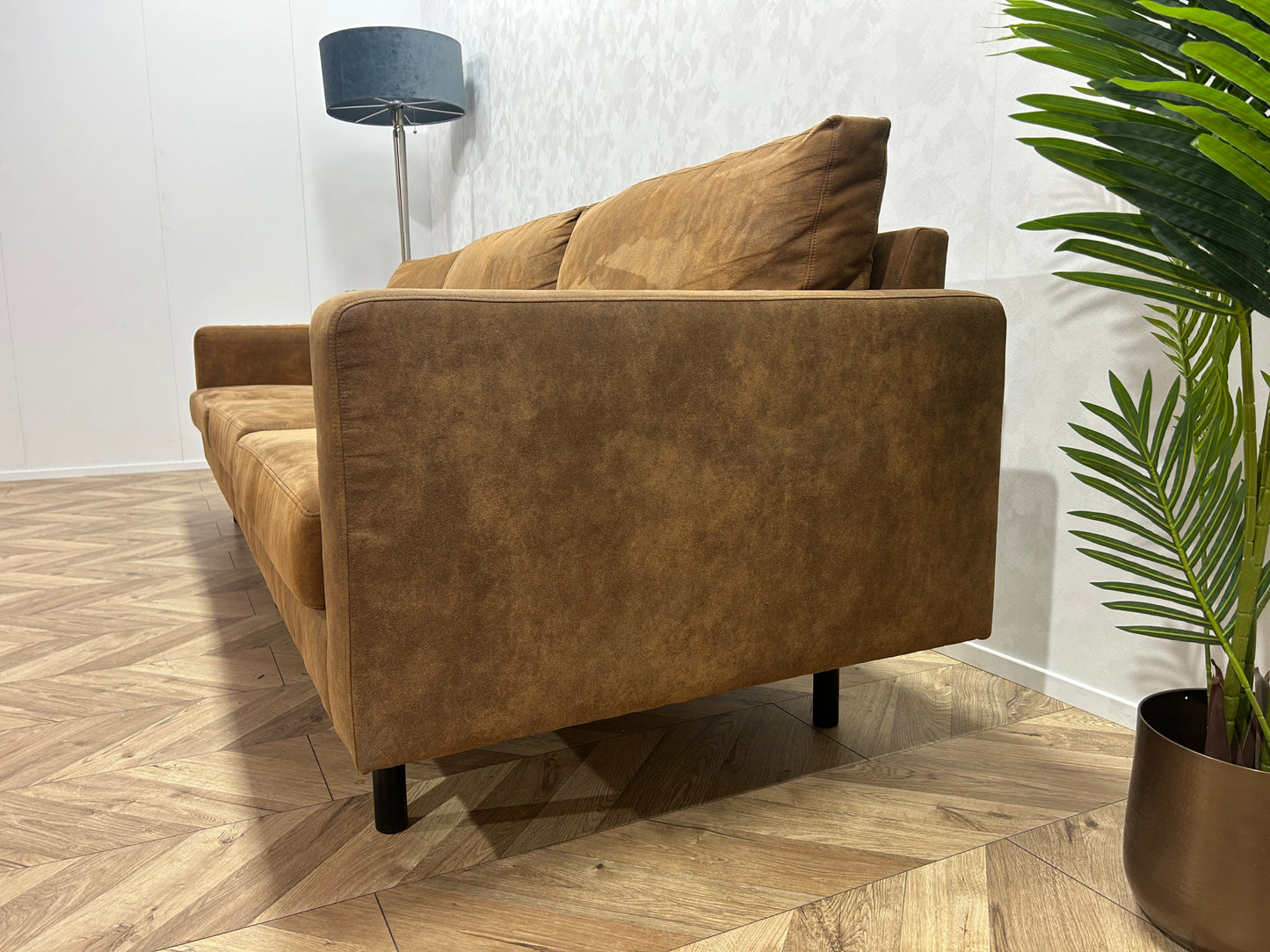 Cognac Bruine Suède Stof 3-Zits Bank Inc. Hocker ~ Nieuwstaat