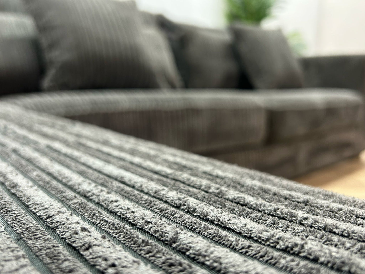 Antraciet Ribstof Hoekbank ~ Losse Kussens Met Afneembare Hoezen