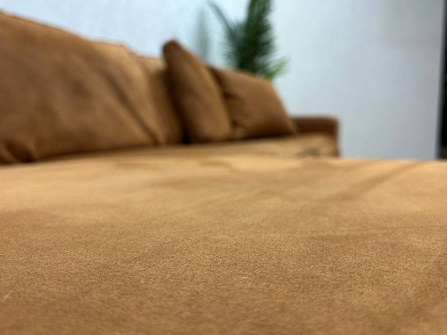 Trendhopper Cognac Bruine Suède Stof Hoekbank ~ Nieuwstaat