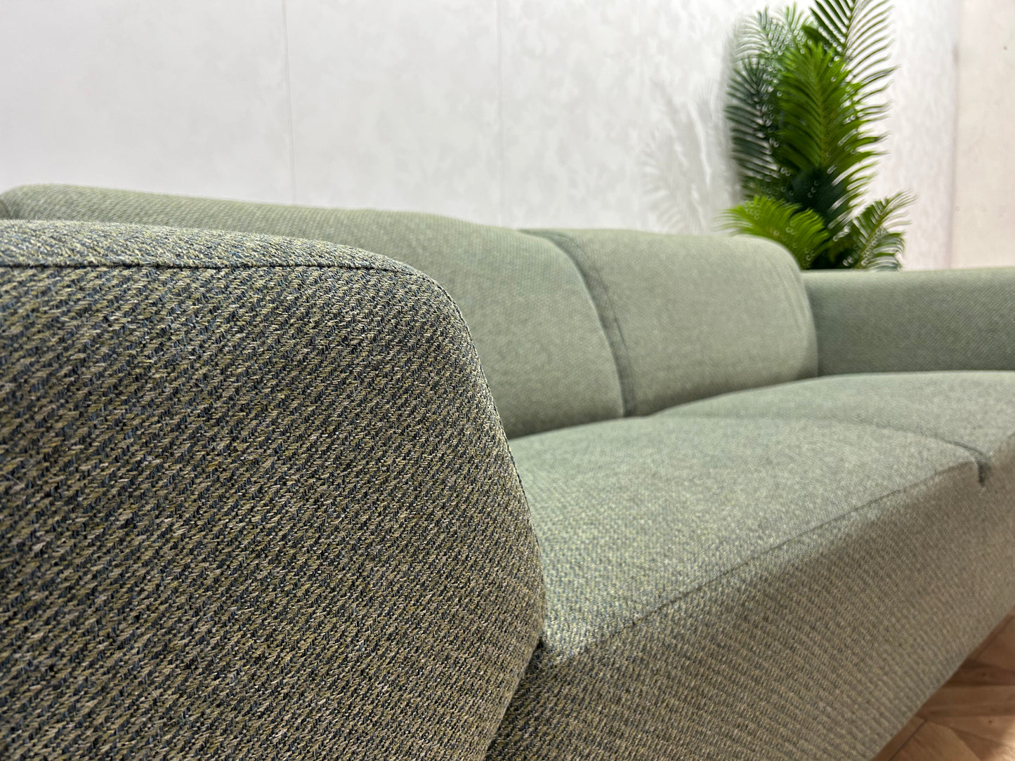 Licht Grijs/Groene 2,5-Zits Bank ~ Vaste Kussens