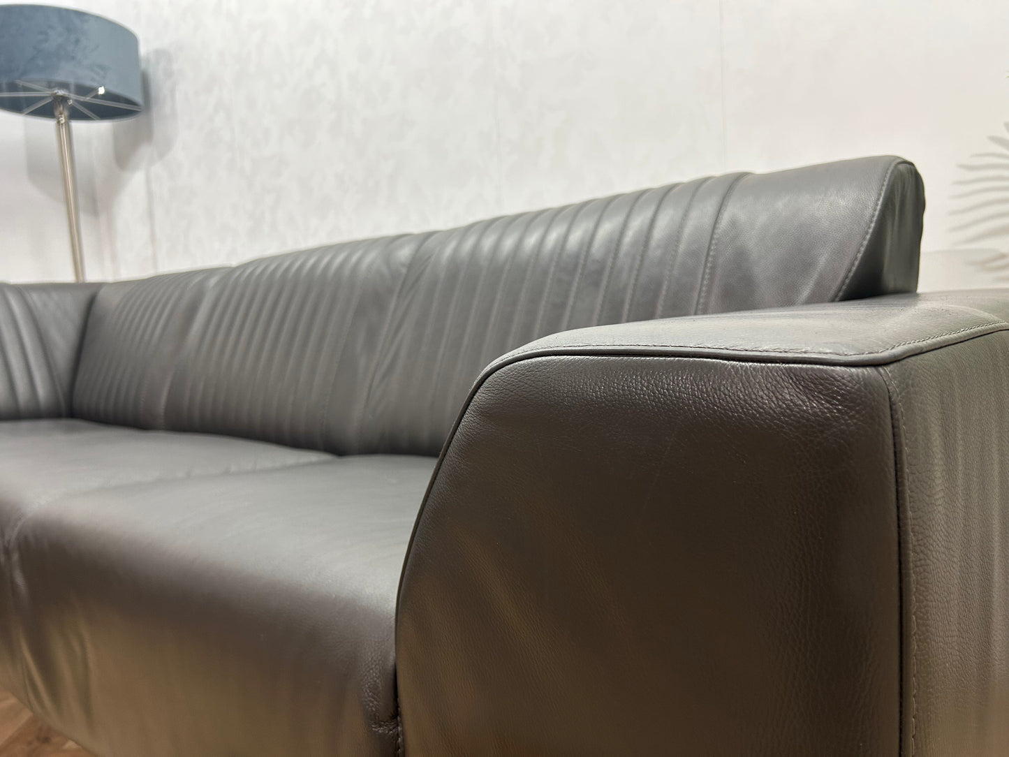 Grijs Echt Lederen Hoekbank ~ Vaste Kussens