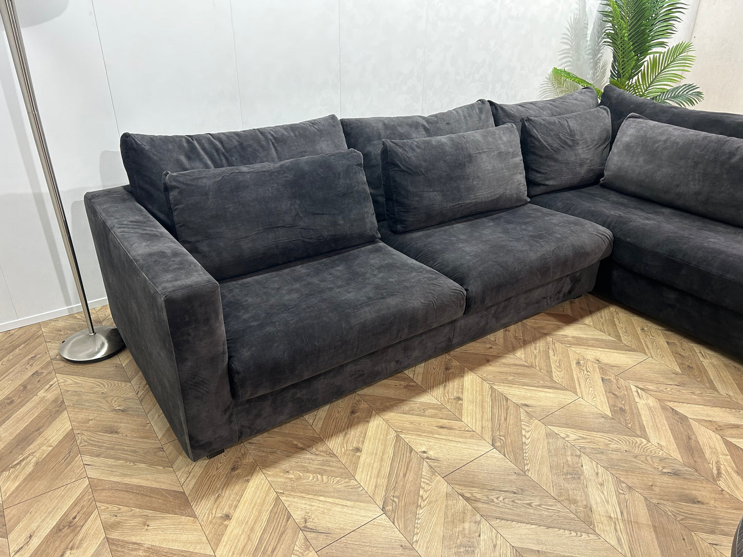 Antraciet Velvet Hoekbank ~ Losse Kussens Met Afneembare Hoezen