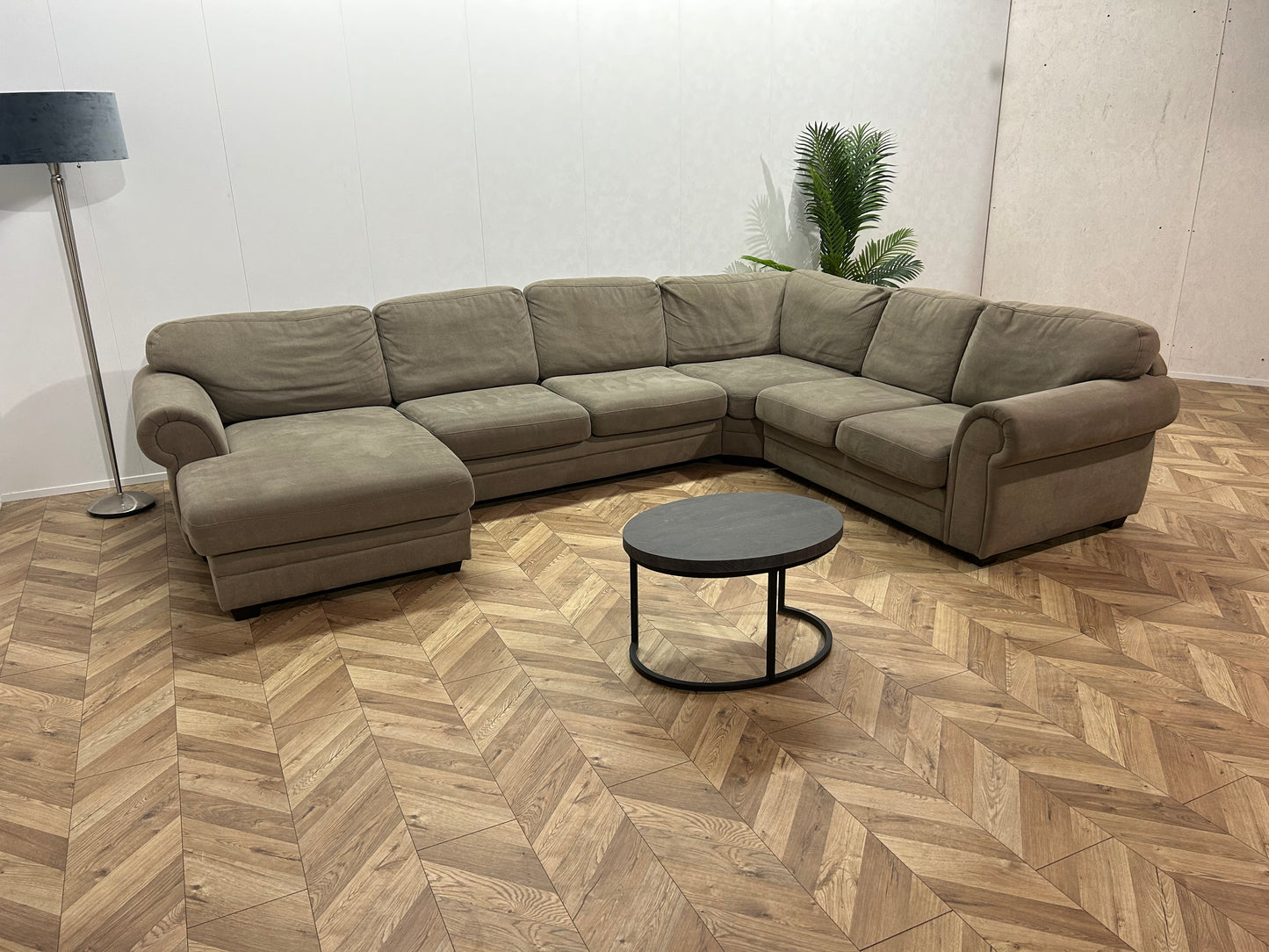 Beige Suède Stof U Bank ~ Losse Kussens Met Afneembare Hoezen