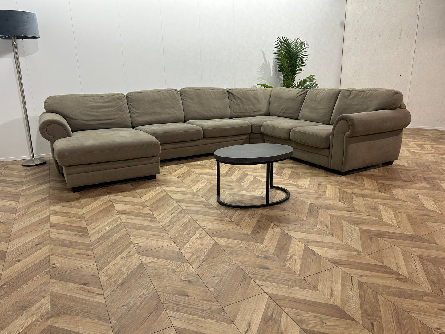 Beige Suède Stof U Bank ~ Losse Kussens Met Afneembare Hoezen