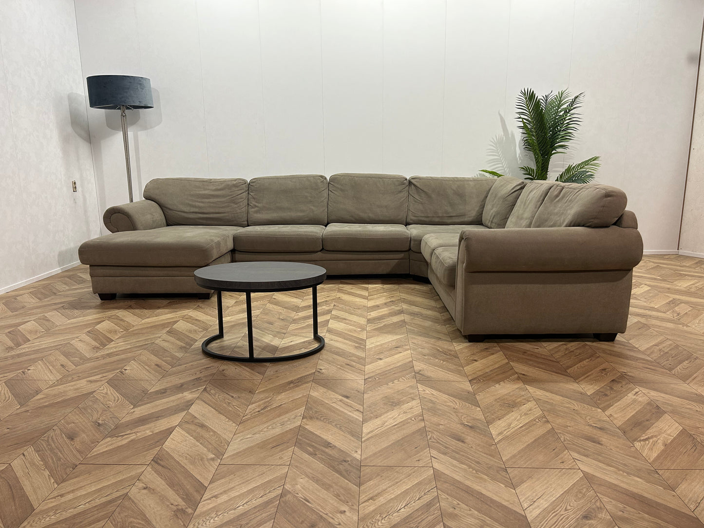 Beige Suède Stof U Bank ~ Losse Kussens Met Afneembare Hoezen