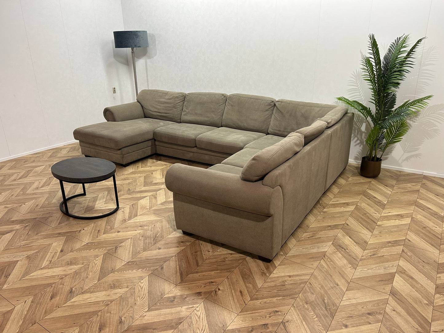 Beige Suède Stof U Bank ~ Losse Kussens Met Afneembare Hoezen