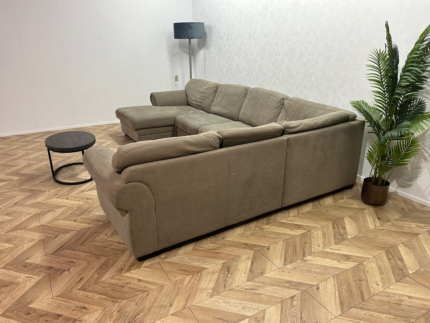 Beige Suède Stof U Bank ~ Losse Kussens Met Afneembare Hoezen