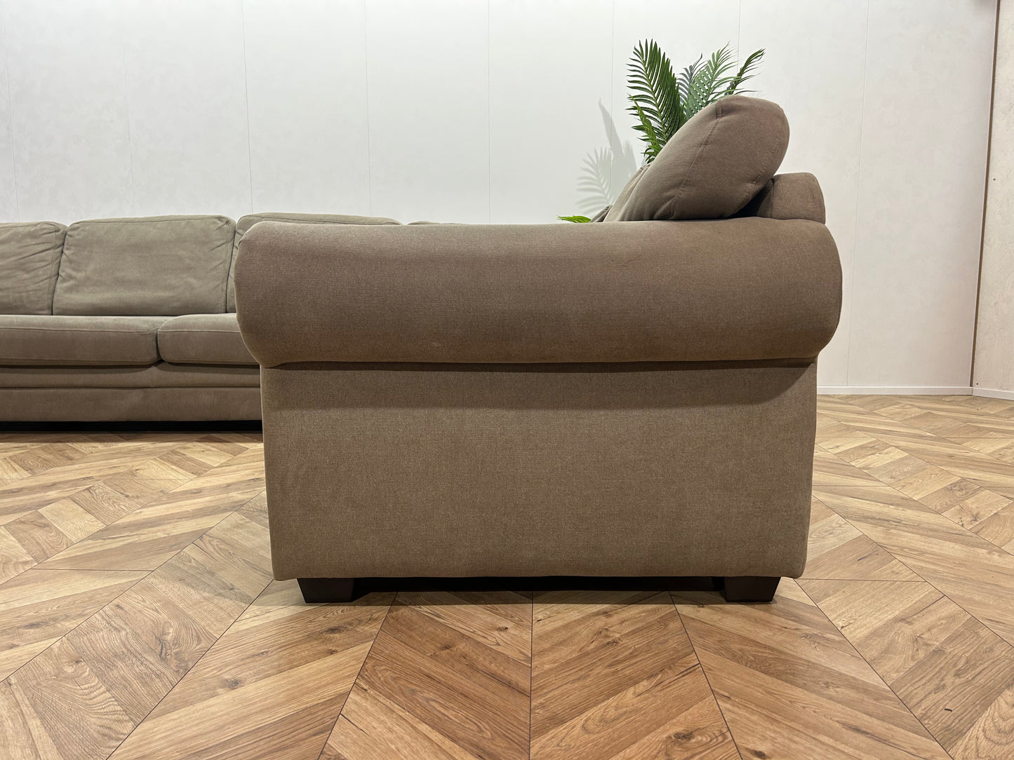 Beige Suède Stof U Bank ~ Losse Kussens Met Afneembare Hoezen