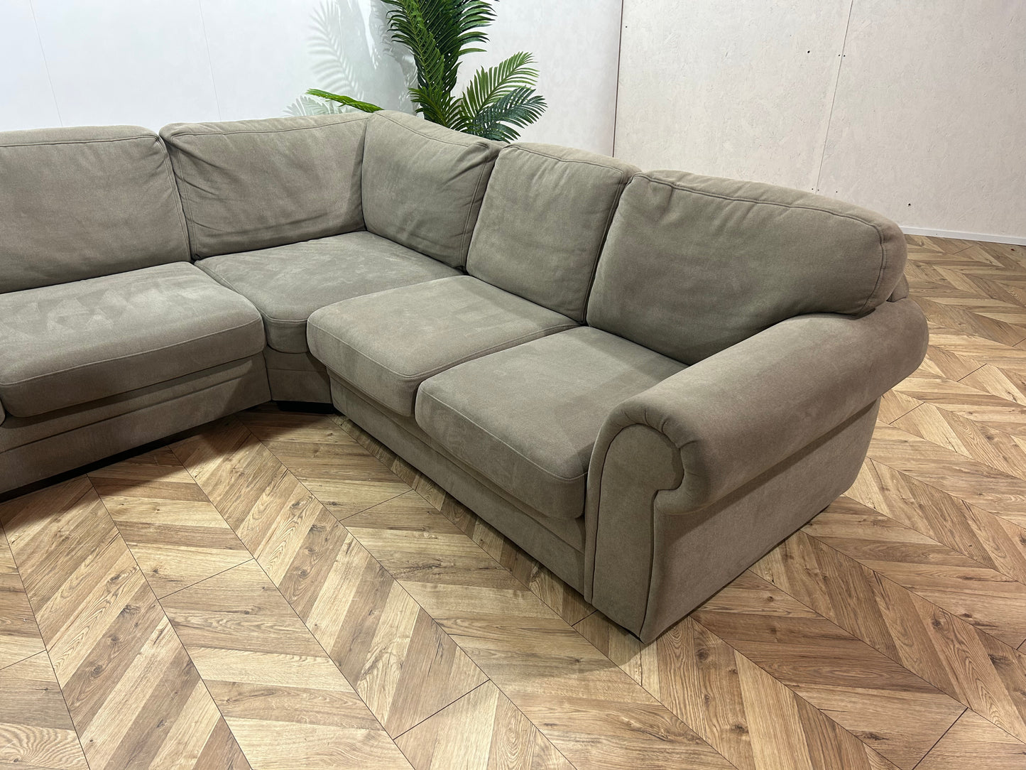 Beige Suède Stof U Bank ~ Losse Kussens Met Afneembare Hoezen