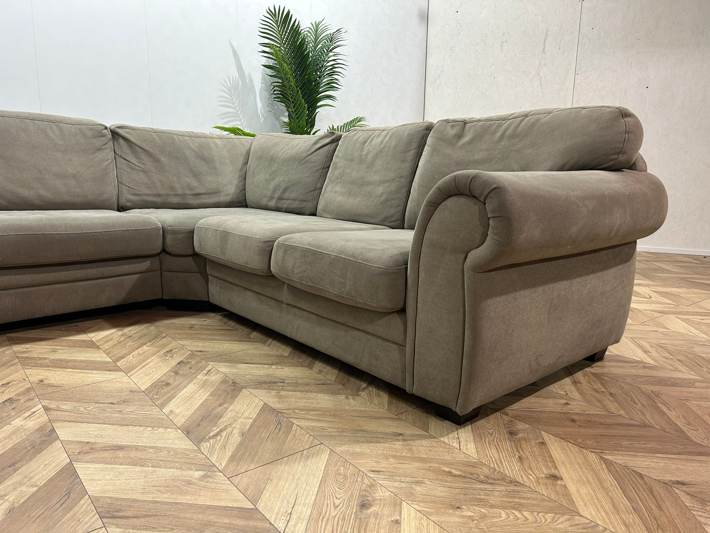 Beige Suède Stof U Bank ~ Losse Kussens Met Afneembare Hoezen