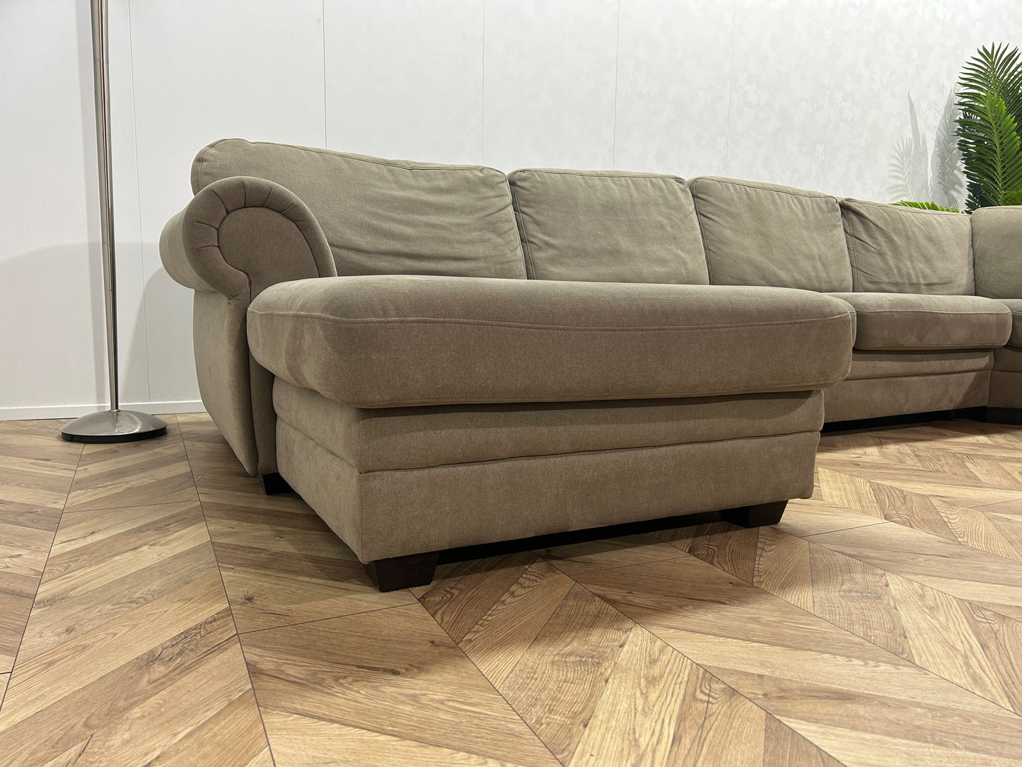 Beige Suède Stof U Bank ~ Losse Kussens Met Afneembare Hoezen
