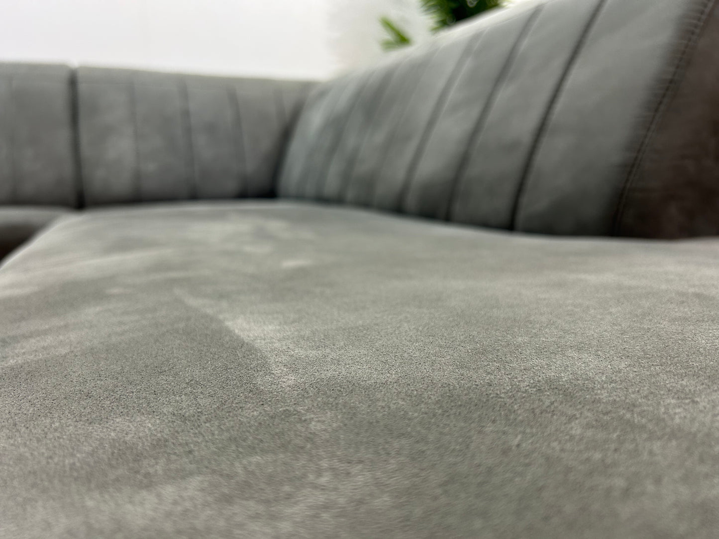 Antraciet Suède Stof Hoekbank ~ Vaste Kussens