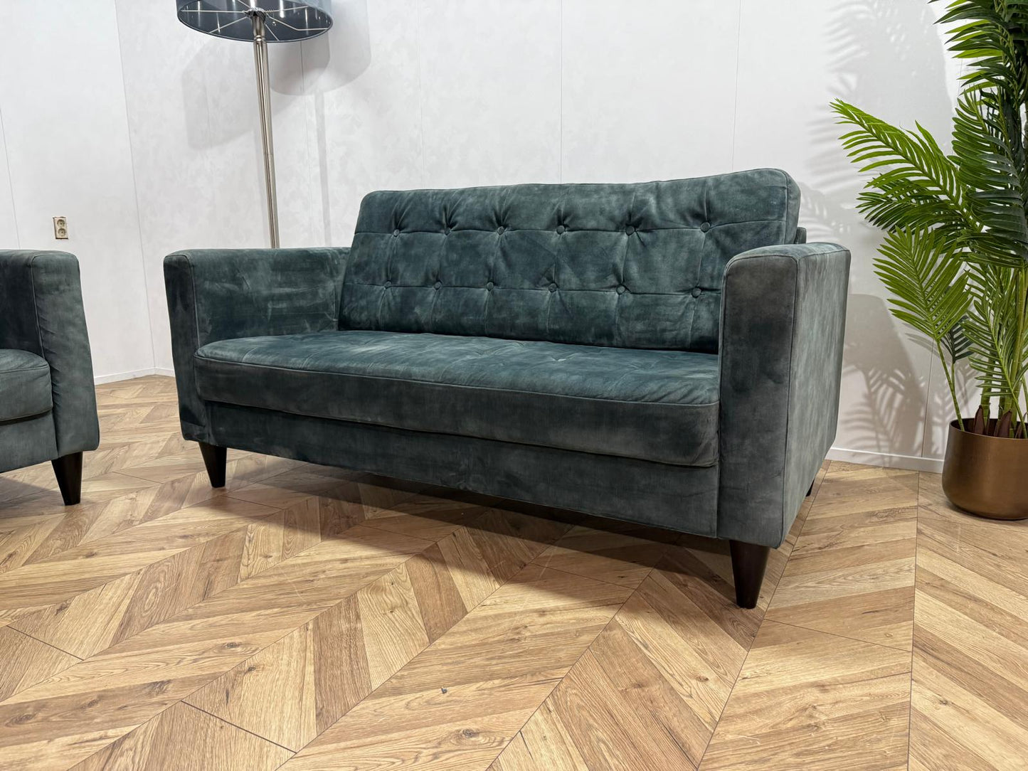 Umix Grijs/Groene Velvet Banken Set