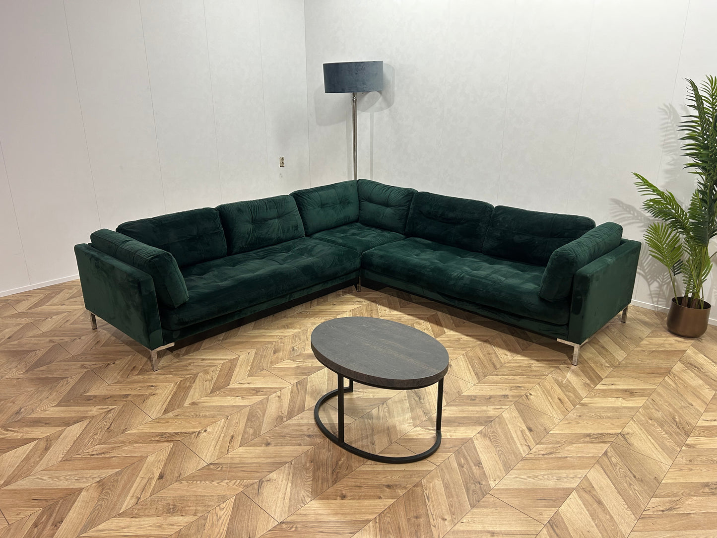 Groene Velvet Hoekbank ~ Losse Kussens Met Afneembare Hoezen