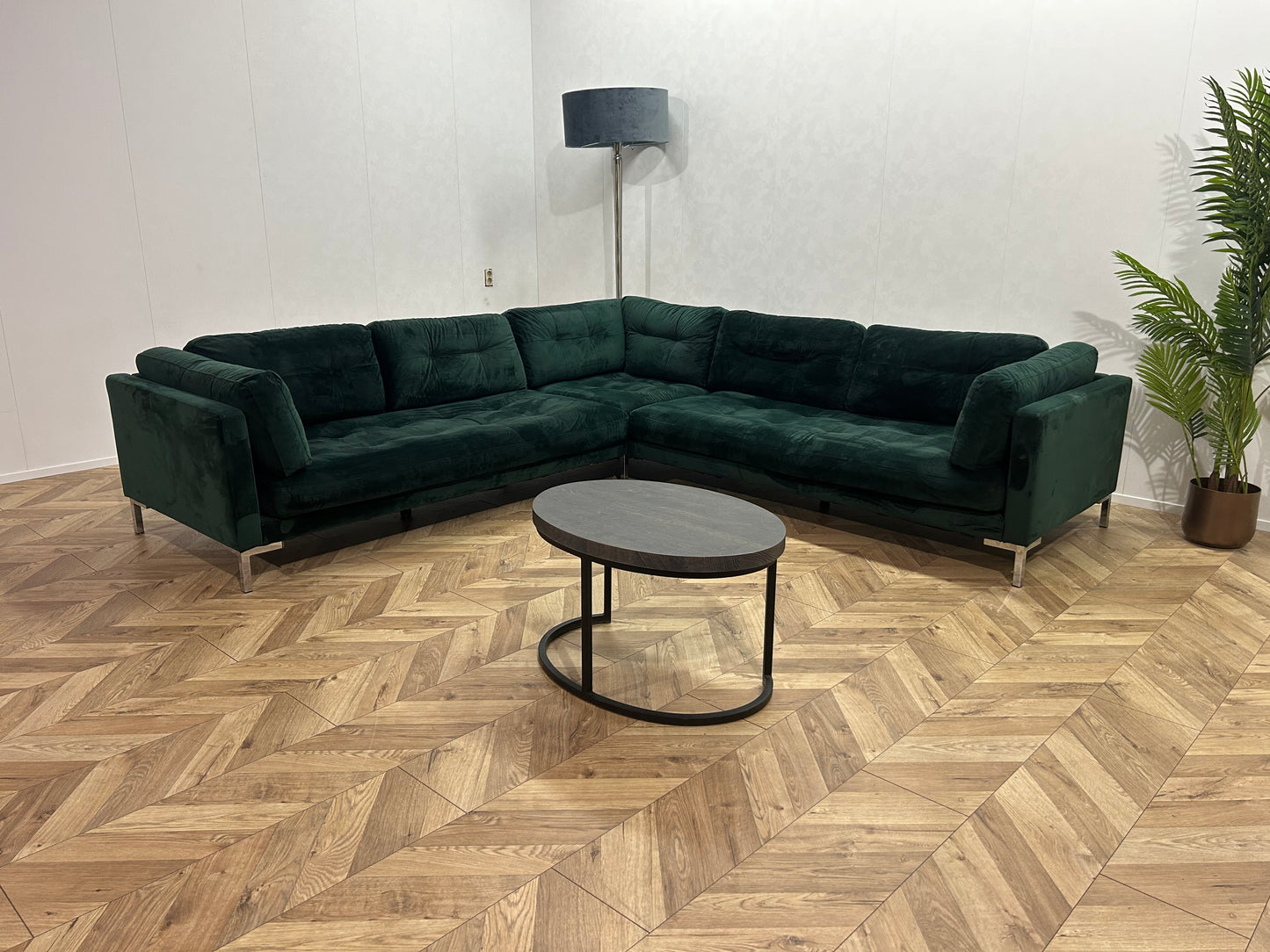 Groene Velvet Hoekbank ~ Losse Kussens Met Afneembare Hoezen