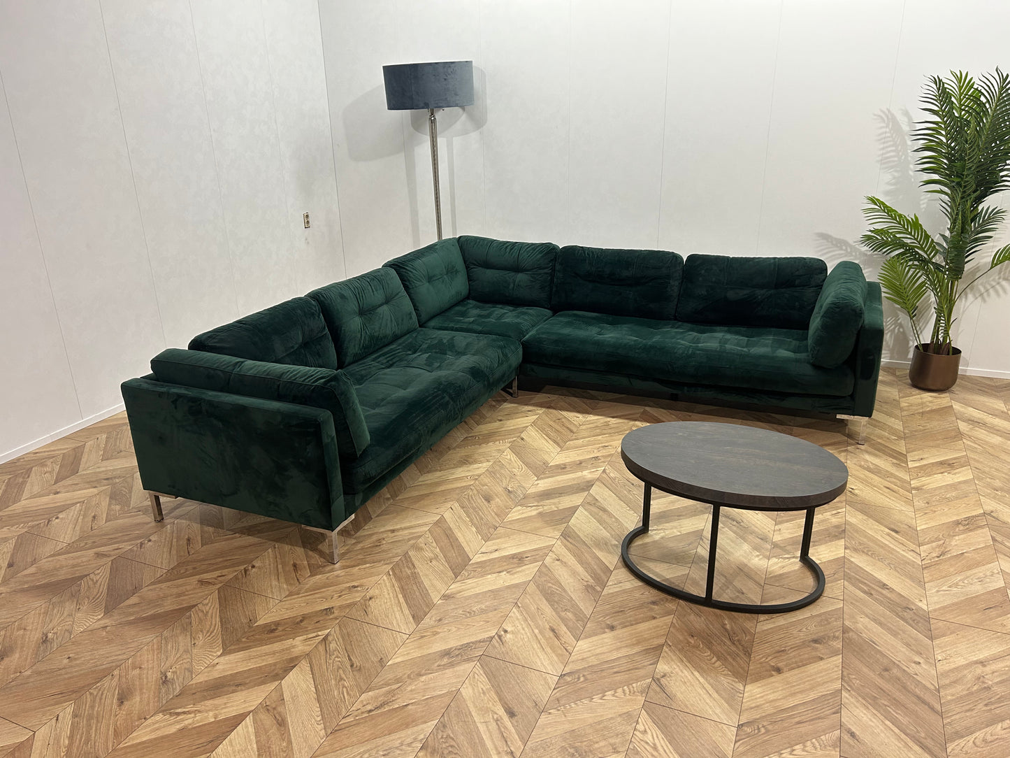 Groene Velvet Hoekbank ~ Losse Kussens Met Afneembare Hoezen