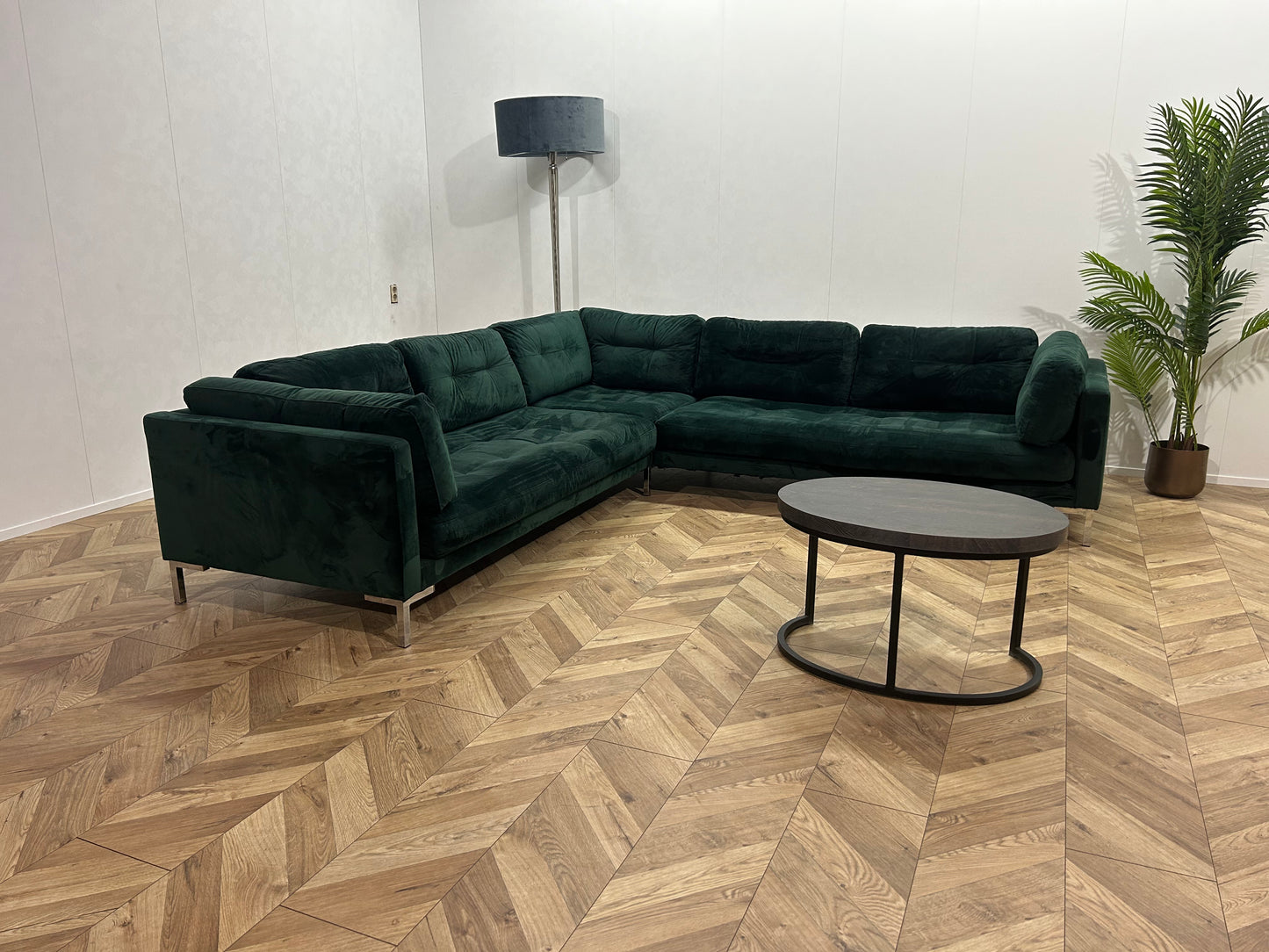Groene Velvet Hoekbank ~ Losse Kussens Met Afneembare Hoezen