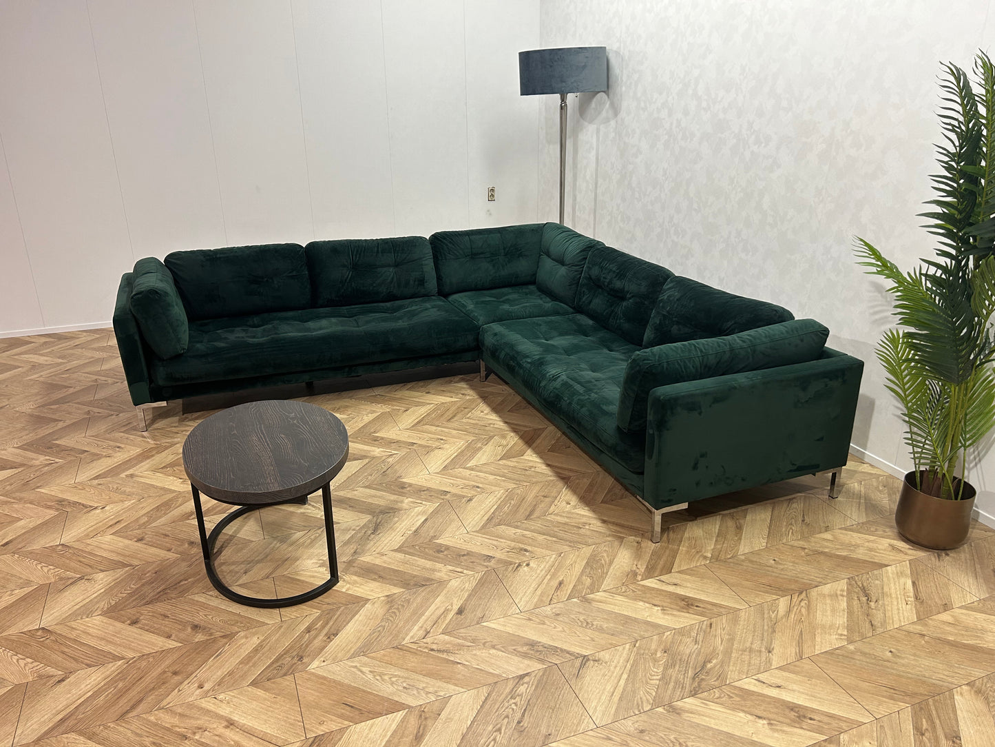 Groene Velvet Hoekbank ~ Losse Kussens Met Afneembare Hoezen