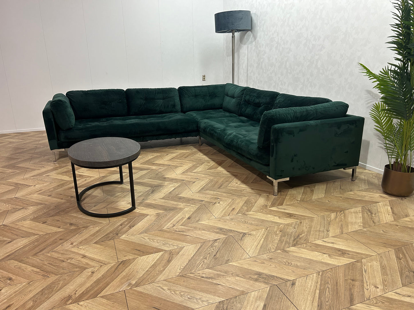 Groene Velvet Hoekbank ~ Losse Kussens Met Afneembare Hoezen